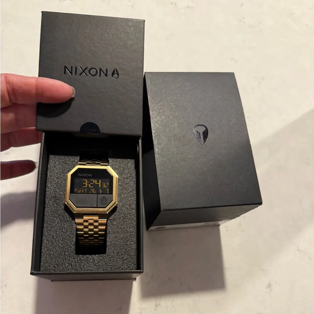 Nixon New in Box  All Gold Digital Watch Re-Run (model A158-502-00) MSRP $160 - Picture 2 of 3